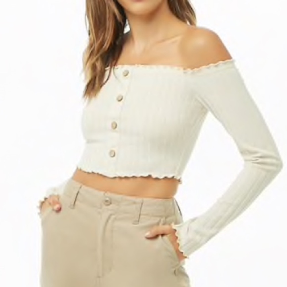 Cropped cream off the shoulder top